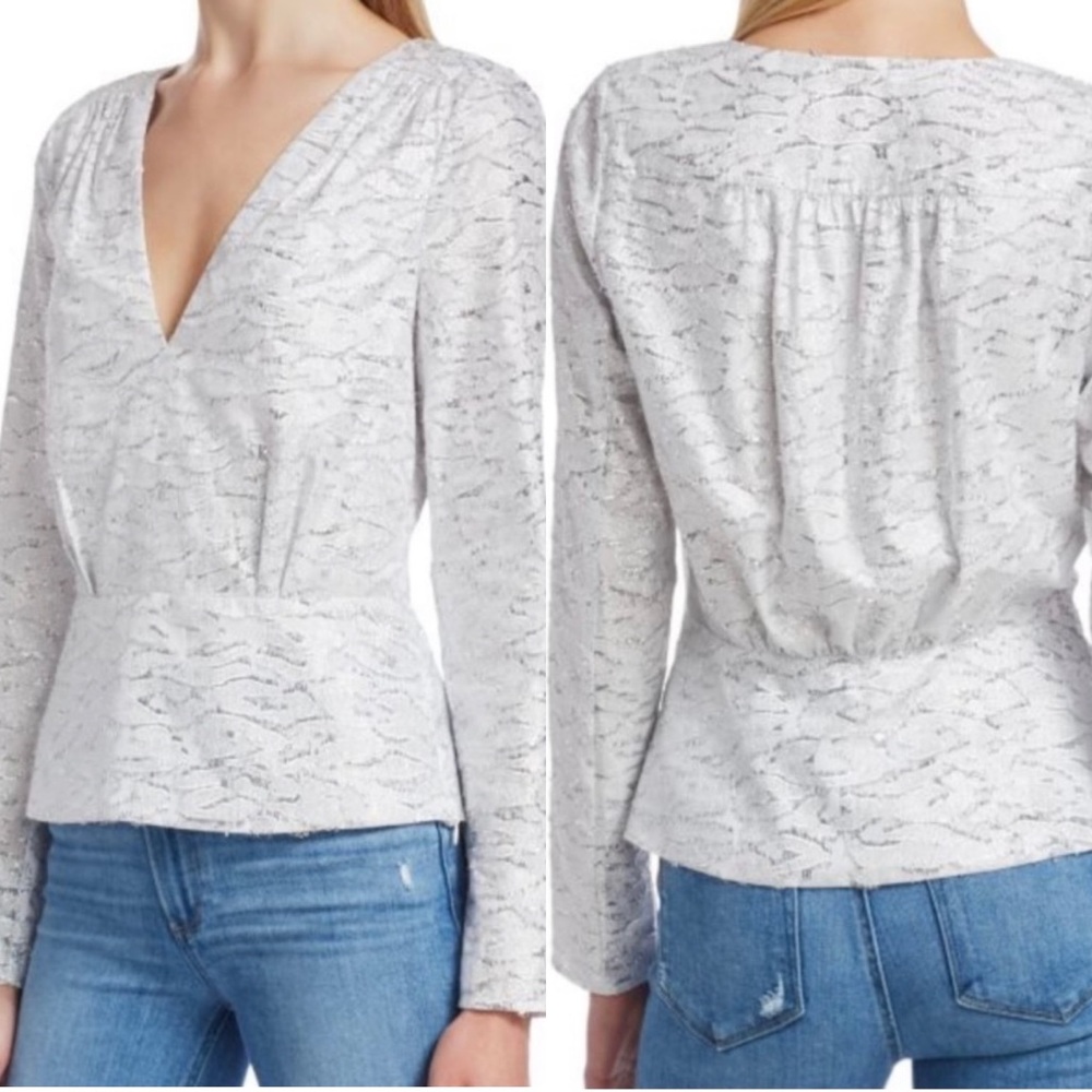NWT Ramy Brook Rainn Jacquard Top in Silver